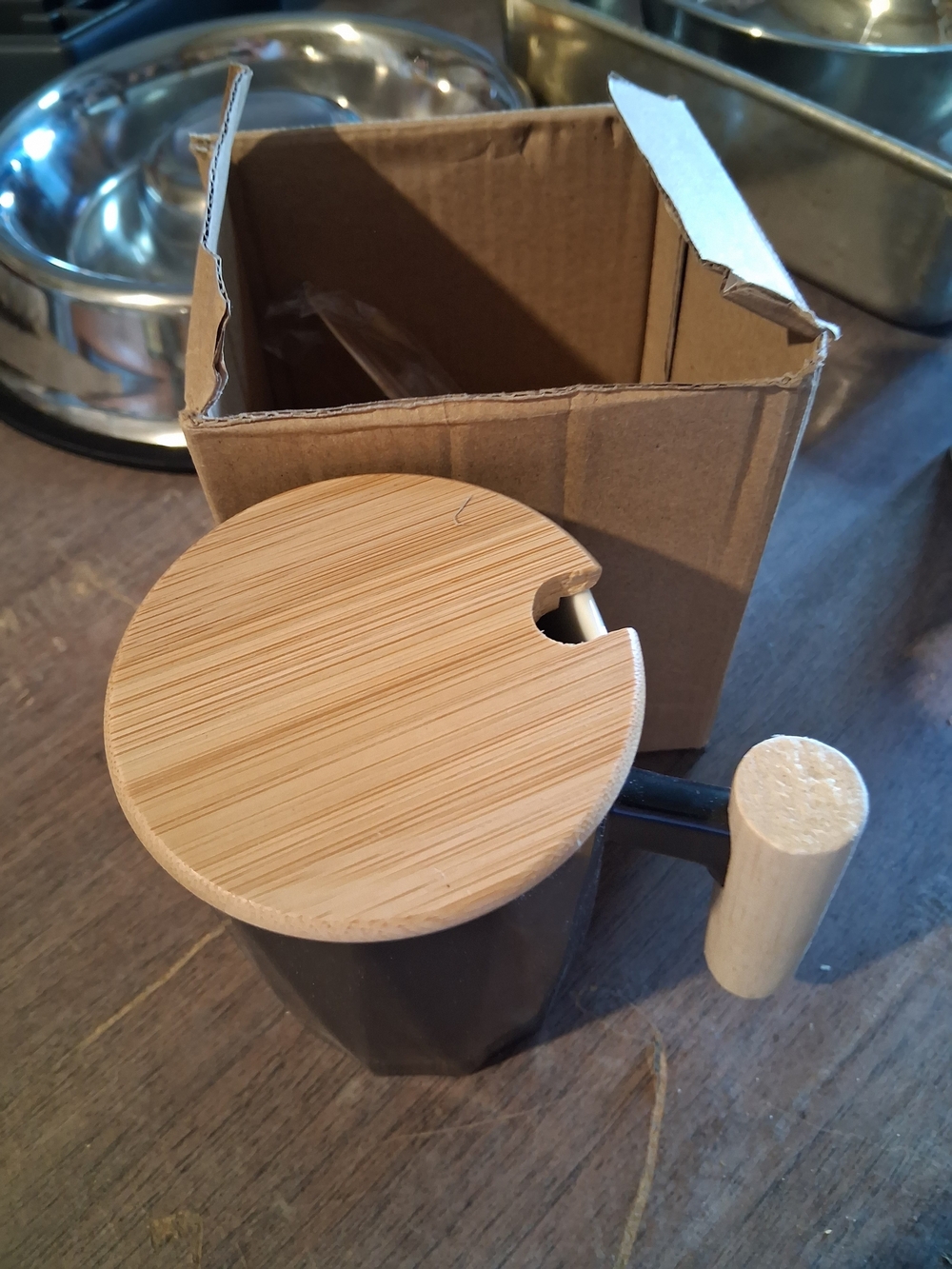 Bamboo Lid Ceramic Sugar Canister with Wooden Spoon - Natural Brown